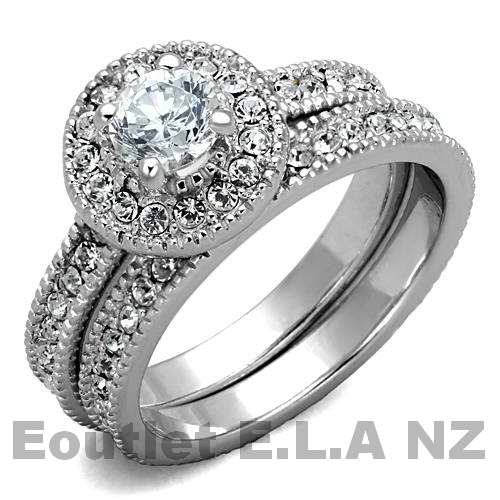 1.035ct CZ ETERNITY SOILD SILVER WEDDING SET-size 7